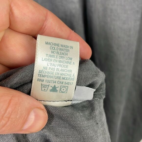 Side Stitch Linen Popover Tunic Top Blue Roll Tab Sleeve Pocket Collar Small - Picture 13 of 15